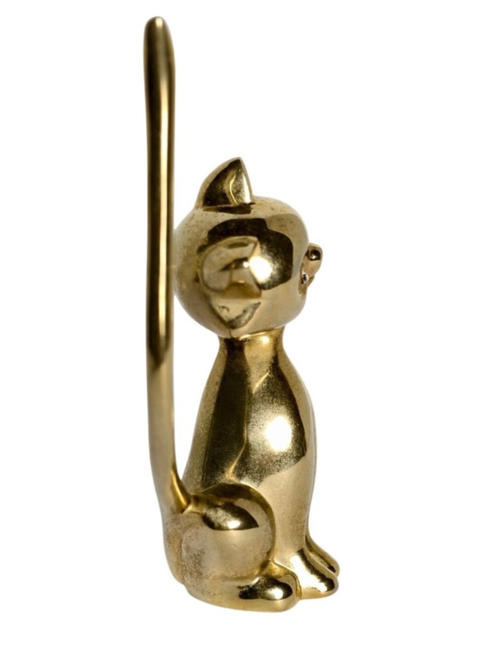 Vtg MCM Brass Cat Ring Holder Rhinestone Eyes Figurine Gold Elegant Aesthetic - Picture 4 of 5